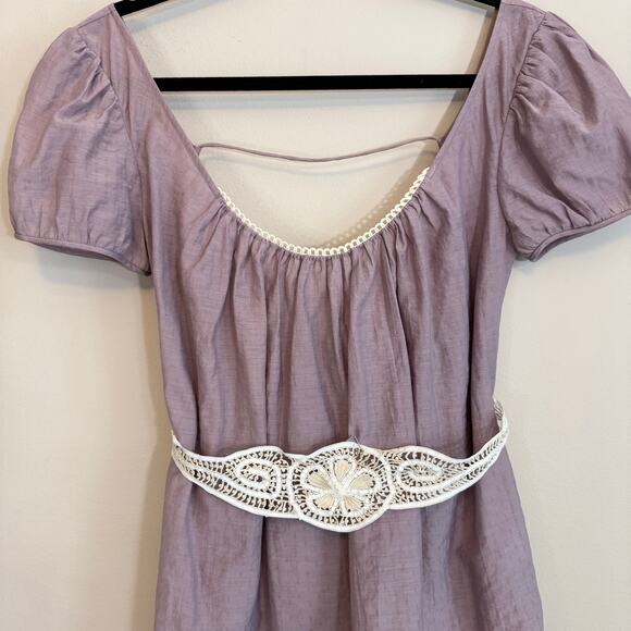 Emannuelle Junqueira Blouse Womens L Purple Scoop Neck Belted Puff Sleeve Formal - Picture 4 of 9